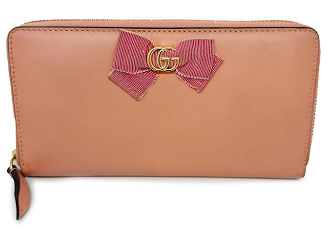 Gucci Brown GG Marmont Bow Long Wallet Beige Leather Pony-style calfskin  ref.1297520