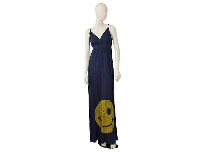 Autre Marque Lauren Moshi Vestido largo azul de algodón Smiley Happy Face L