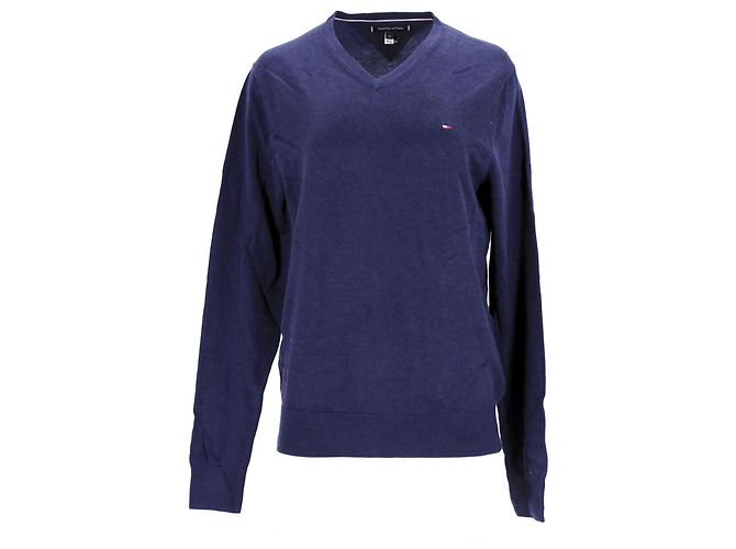 Tommy Hilfiger Suéter masculino de algodão e seda com decote em V