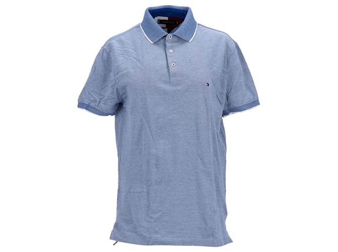 Tommy Hilfiger Mens Oxford Tipped Polo Blue Light blue Cotton  ref.1297580