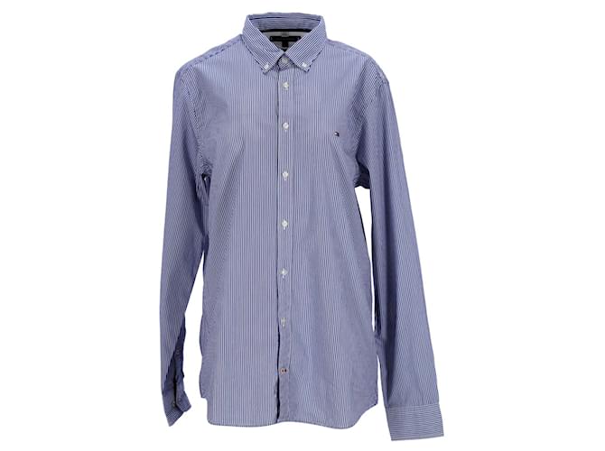 Tommy Hilfiger Camisa de manga larga ajustada para hombre Top tejido Azul Azul claro Algodón  ref.1297597