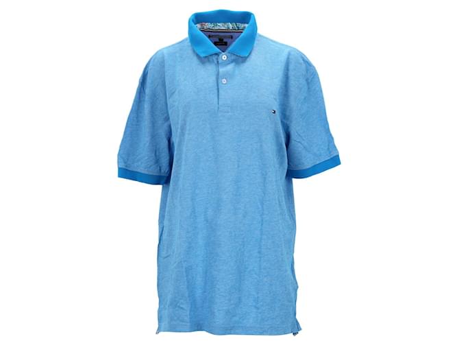 Tommy Hilfiger Mens Tropical Print Collar Polo Shirt Blue Light blue Cotton  ref.1297598
