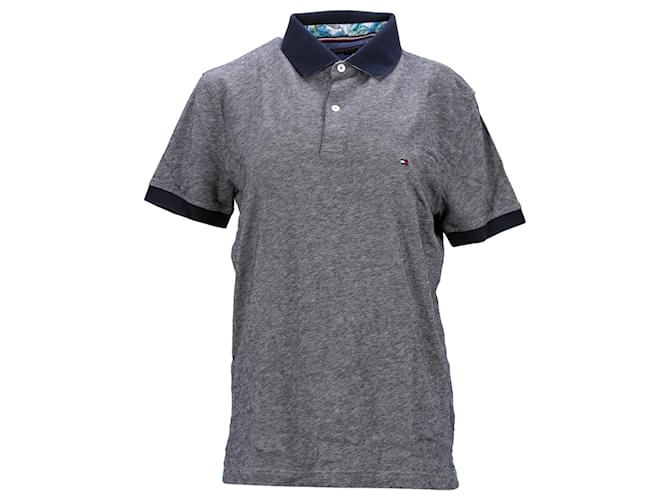 Tommy Hilfiger Mens Tropical Print Collar Polo Shirt Grey Cotton  ref.1297600