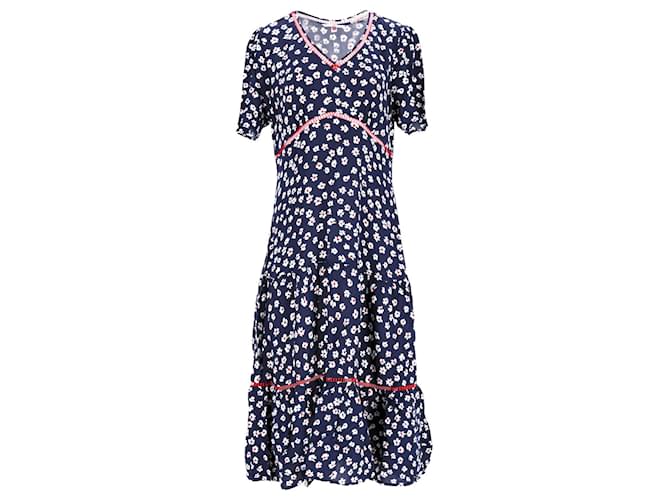 Tommy Hilfiger Womens Viscose Floral Print Maxi Dress in Navy Blue Viscose Cellulose fibre  ref.1297620