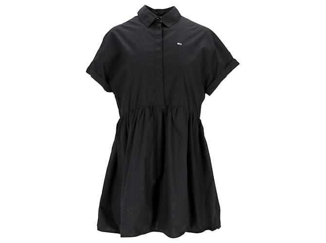 Tommy Hilfiger Womens Organic Cotton Short Sleeve Shirt Dress in Black Cotton  ref.1297639