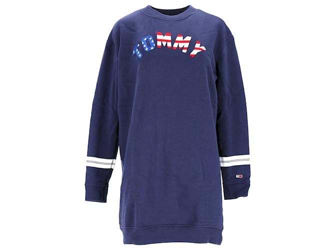 Tommy Hilfiger Damen-Sweatshirtkleid mit Logo aus blauer Baumwolle  ref.1297640