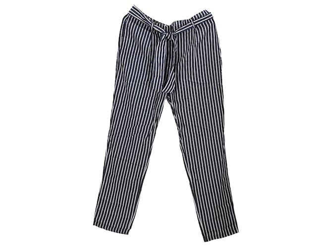 Tommy Hilfiger Womens Stripe Tie Belt Trousers Blue Tencel Lyocell  ref.1297648