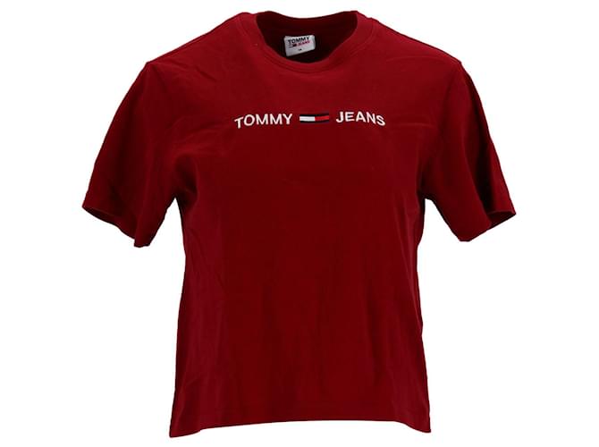 Tommy Hilfiger T-shirt da donna con logo in cotone biologico Rosso  ref.1297656