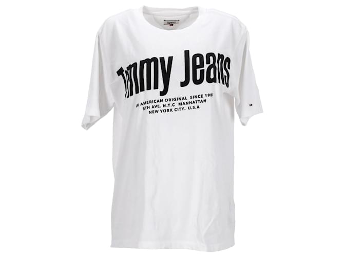 Tommy Hilfiger Womens Diagonal Logo Boyfriend Fit T Shirt White Cotton  ref.1297664