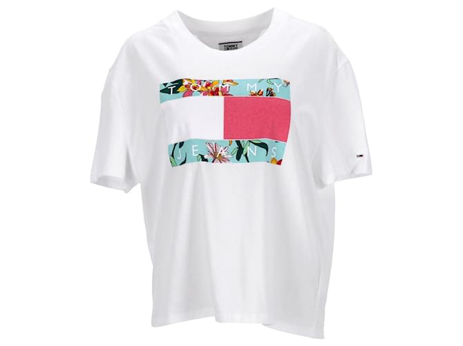 Tommy Hilfiger Camiseta recortada de algodão orgânico com logotipo floral feminino Branco  ref.1297665