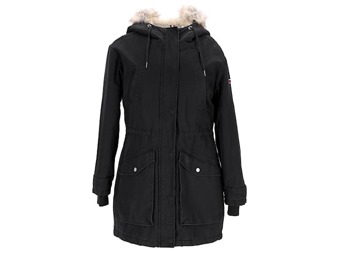 Tommy Hilfiger Womens Essential Lined Cotton Parka in Black Cotton  ref.1297666