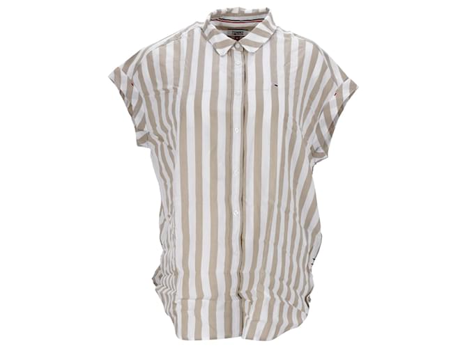 Tommy Hilfiger Womens Stripe Short Sleeve Shirt White Modal Cellulose fibre  ref.1297668