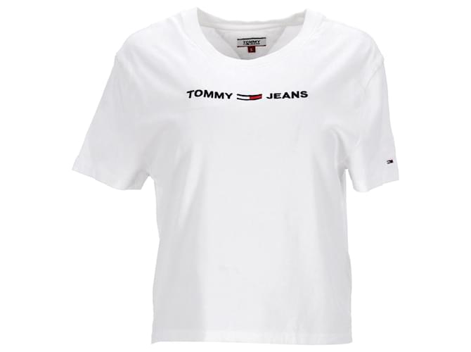 Tommy Hilfiger Camiseta feminina com logo moderno e corte justo Branco Algodão  ref.1297671