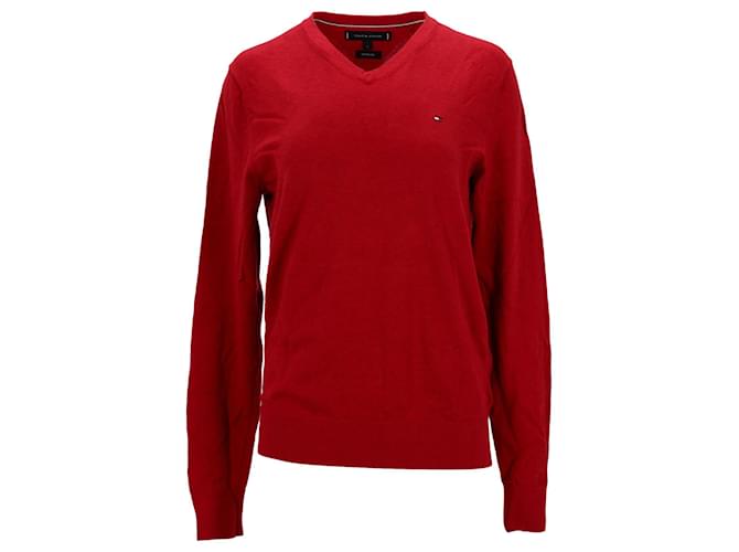 Tommy Hilfiger Jersey con cuello en V de seda y algodón para hombre Roja  ref.1297685