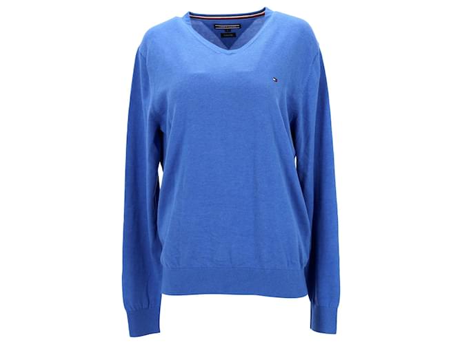 Tommy Hilfiger Suéter masculino com mistura de seda e decote em V Azul Algodão  ref.1297688