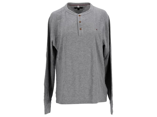 Tommy Hilfiger Mens Waffle Texture Long Sleeve T Shirt Grey Cotton  ref.1297689