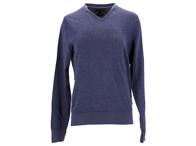 Tommy Hilfiger Suéter masculino de algodão e seda com decote em V Azul  ref.1297697