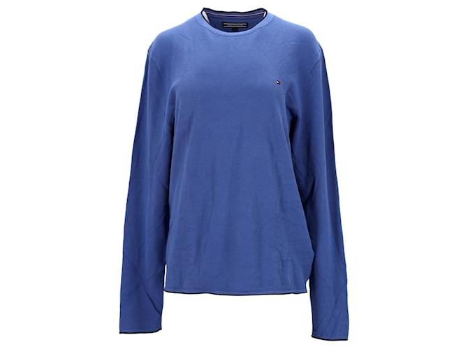 Suéter masculino Tommy Hilfiger com gola redonda texturizada em algodão azul  ref.1297707