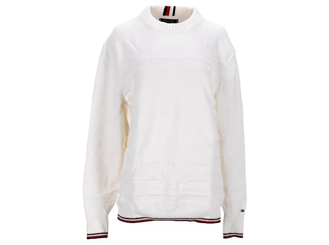 Tommy Hilfiger Suéter masculino com listras texturizadas de algodão puro Branco  ref.1297709