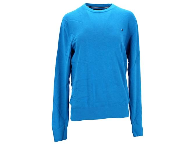 Suéter masculino Tommy Hilfiger com mistura de seda e gola redonda em algodão azul  ref.1297732