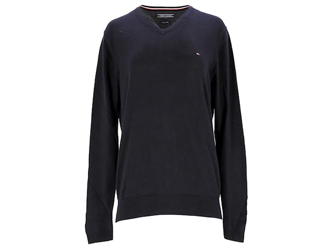 Tommy Hilfiger Herren-Sweatshirt aus Baumwollmischung mit V-Ausschnitt aus marineblauer Baumwolle  ref.1297737