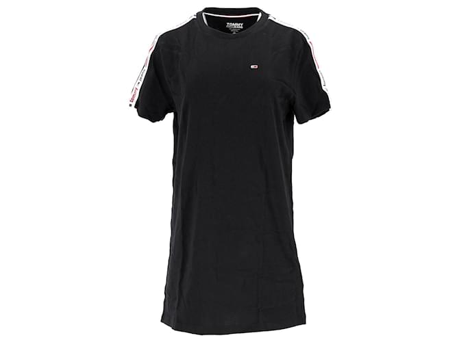 Tommy Hilfiger Womens Organic Cotton Logo Tape T Shirt Dress in Black Cotton  ref.1297741