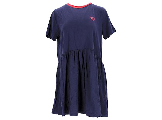 Tommy Hilfiger Damen T-Shirt-Kleid mit kontrastierendem Ausschnitt aus marineblauer Baumwolle  ref.1297743