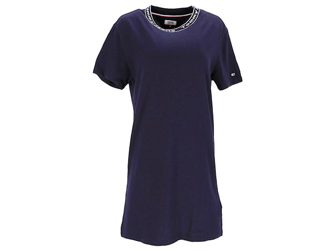Tommy Hilfiger Vestido estilo camiseta con cuello con logo de algodón orgánico para mujer en algodón azul  ref.1297746