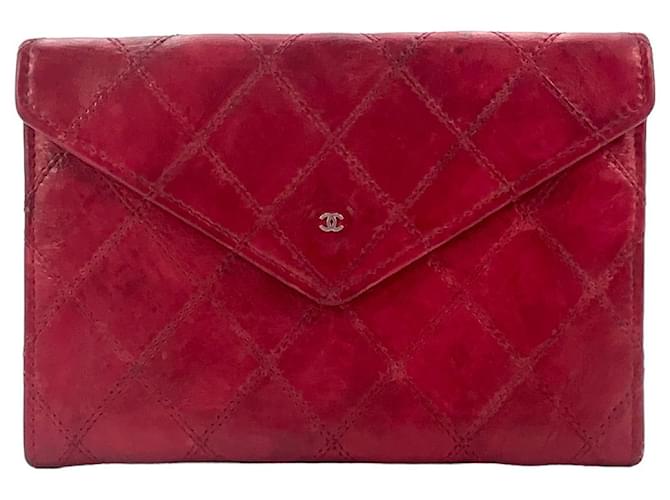 CHANEL Leather Case Wallet Quilted Small Case Red  ref.1297775