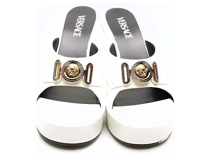 Versace Medusa Biggie Leather Sandals Eggshell