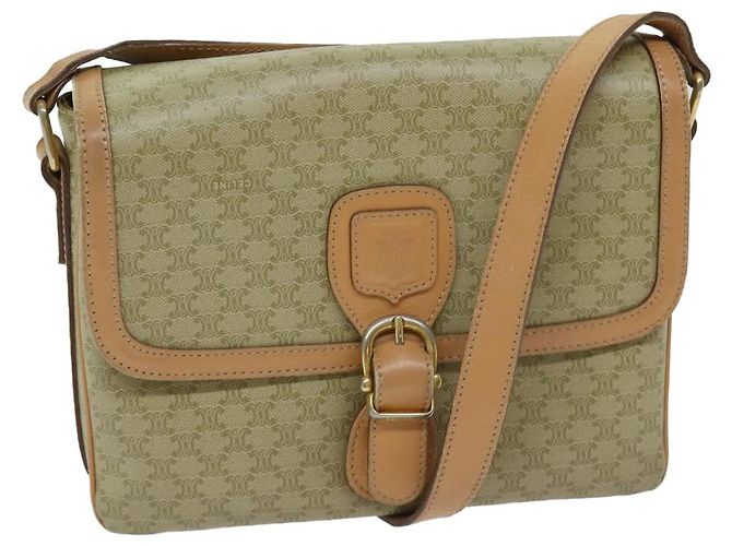 Céline CELINE Bolsa de ombro em lona macadame Bege Auth yk11025
