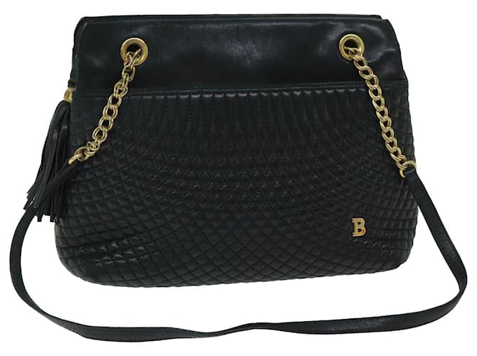 BALLY Chain Shoulder Bag Leather Black Auth yb518  ref.1297835
