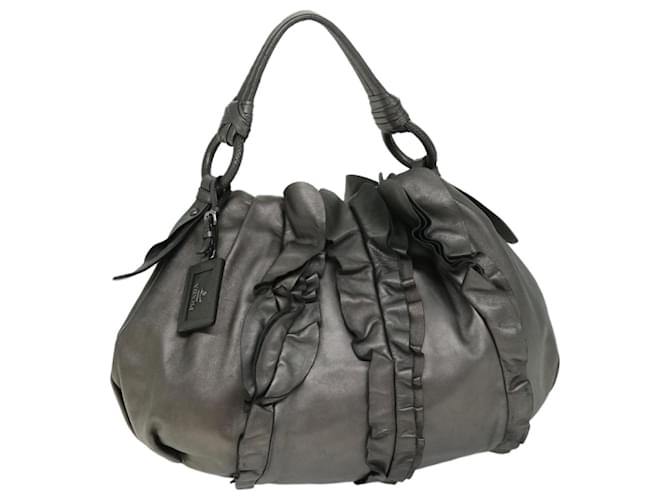 PRADA Shoulder Bag Leather Silver Auth fm3197 Silvery  ref.1297869