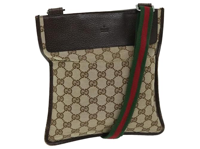 GUCCI GG Canvas Web Sherry Line Shoulder Bag Beige Green Red 27639 auth 68211 Cloth  ref.1297915