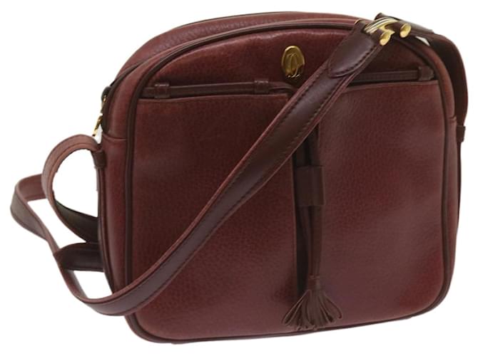 CARTIER Shoulder Bag Leather Wine Red Auth 68174  ref.1297919
