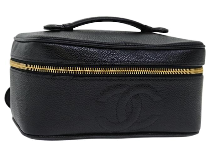 CHANEL Vanity Cosmetic Pouch Caviar Skin Black CC Auth 67884  ref.1297932
