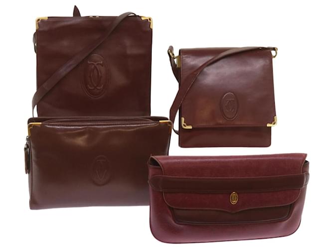 CARTIER Clutch Shoulder Bag Leather 4Set Red Auth bs12275  ref.1297936
