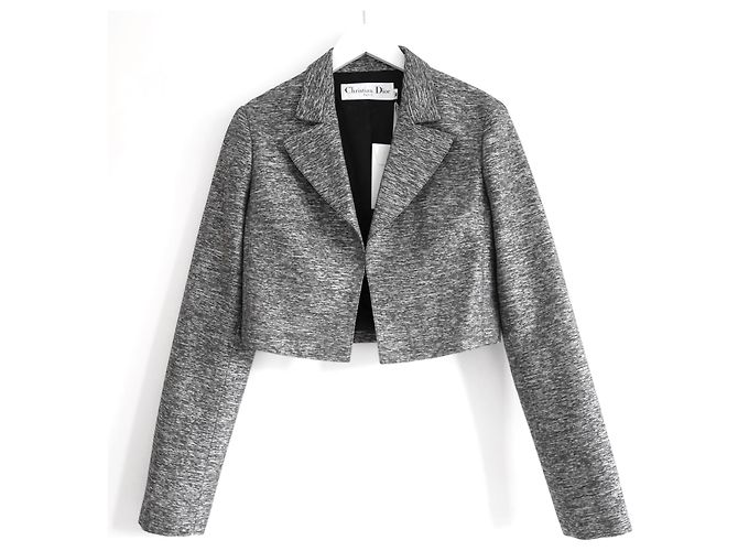 Dior x Raf Simons Resort 2015 Grey Textured Crop Blazer Jacket