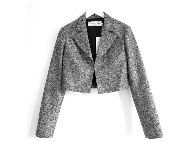Dior x Raf Simons Resort 2015 Grey Textured Crop Blazer Jacket Silk Viscose  ref.1297988