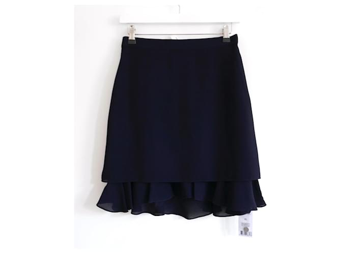 Carven navy crepe frill hem mini skirt Navy blue Synthetic  ref.1297994