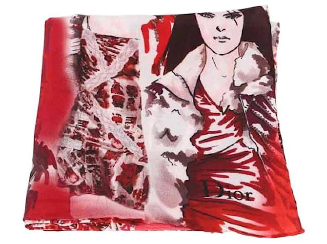 Dior Carré en soie Rouge  ref.1298097