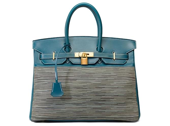 Hermès HERMES BIRKIN BAG 35 in Blue Canvas - 101753 Cloth  ref.1298114