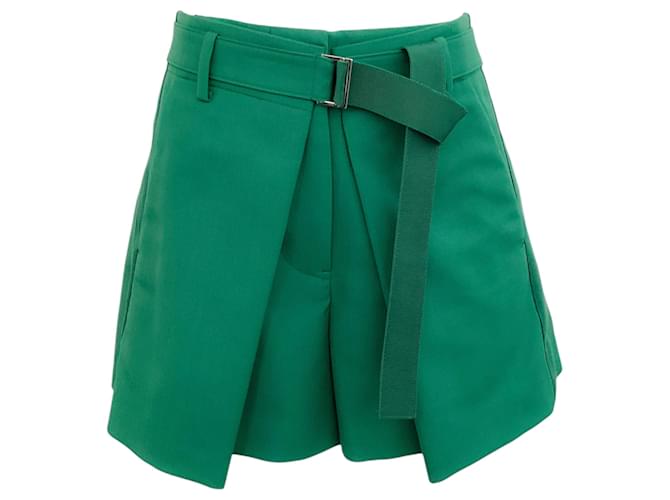 Autre Marque Pantalón corto de esmoquin de lana verde con cinturón de Sacai Poliéster  ref.1298128