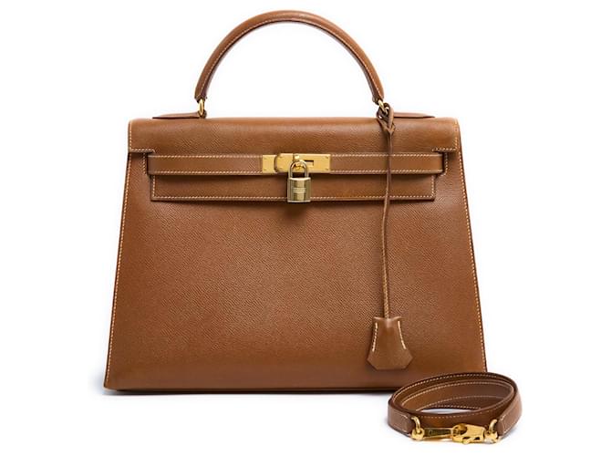 Hermès Hermes Sac Kelly 32 Sellier Leather Gold HDW Gold 1997 with strap Caramel Gold hardware  ref.1298148