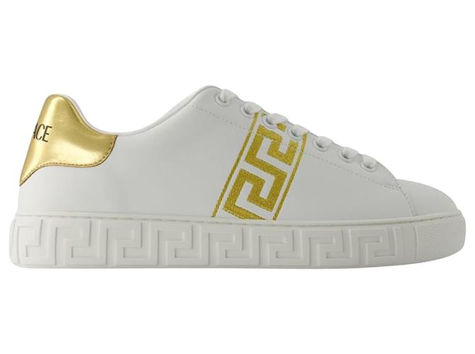 La Greca Sneakers - Versace - Embroidery - White/Gold Leather  ref.1298238