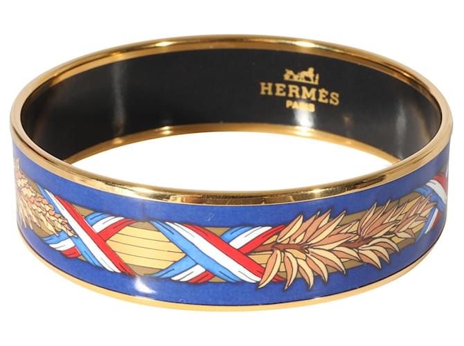 Hermès Plattiertes Emaille-Armband, breit, Liberte, Egalite, Fraternite (67MM) Golden Metallisch Metall  ref.1298243