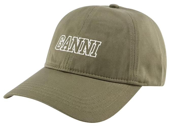 Cappellino con logo - Ganni - Cotone - Kalamata Verde Cachi  ref.1298250