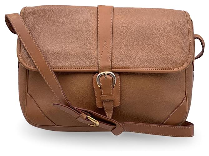 Gucci Vintage Beige Leather Flap Crossbody Messenger Bag  ref.1298315