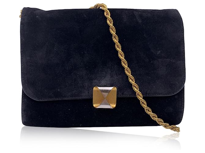 Fendi Vintage Black Suede Evening with Chain Shoulder Strap  ref.1298318