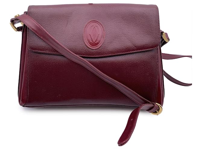 Cartier Vintage Burgundy Leather Flap Box Shoulder Bag Dark red  ref.1298320